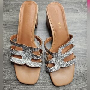 Madden Girl Women's Silver Slide Elaine Sandals Size 9.5 Rhinestone Embellished